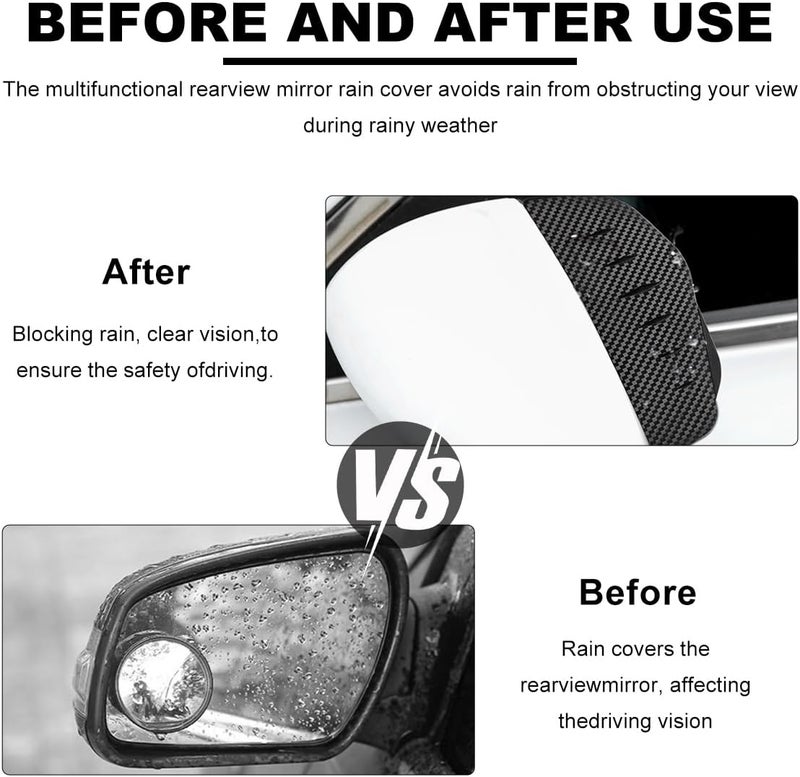 Wevdn 2 PCS Mirror Rain Visor Eyebrow, Waterproof PVC Auto Exterior Rear View Mirror Rain Visor Guard, Rainproof Side Mirror Rain Visor Eyebrow Cover for SUV Truck, Car Accessories (Carbon/Anti-Noise) - Image 4